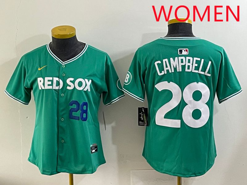 Women 2025 Boston Red Sox 28 Campbell Dark Green Joint Name Nike MLB Jersey style 2